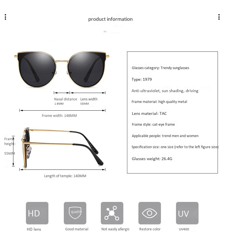 

Metal Retro Sunglasses Women 2021 Polarized Cat Eye Sunglasses Unisex Driver Lens UV Protection Sunglasses Wholesale