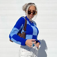 sweaters y2k top grunge 2022 autumn winter casual women retro plaid sweater pullovers long sleeve loose color matching knitwear