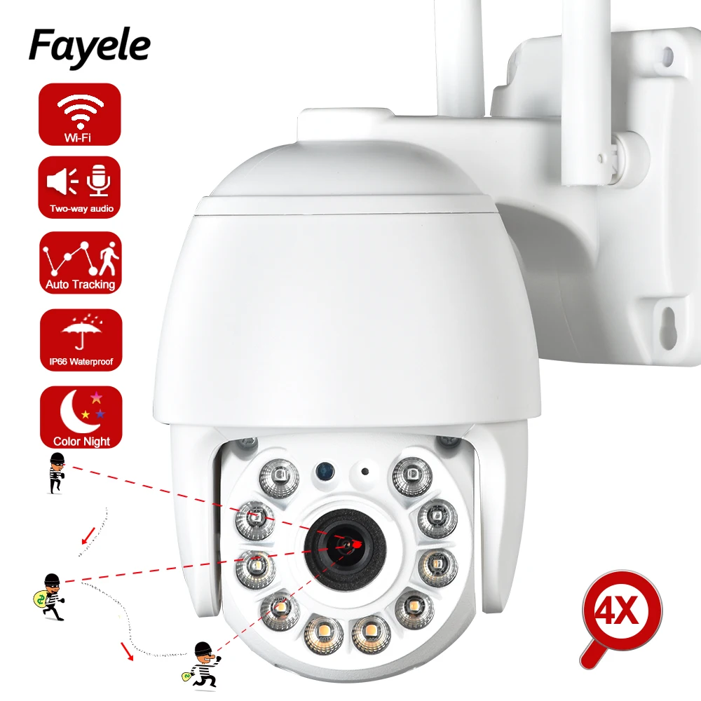 

Wireless IP Camera 1080P WiFi PTZ Camera Motion Auto Tracking 4X Digital Zoom Two Way Audio Color Night Vision SD P2P Camhipro