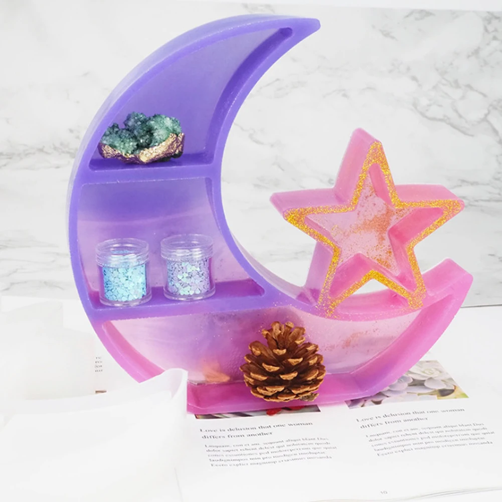 

Art Craft Jewelry Storage Resin Mold Casting DIY Silicone Makeup Case Home Decor Tray Moon Star Crystal Epoxy Trinket Holder