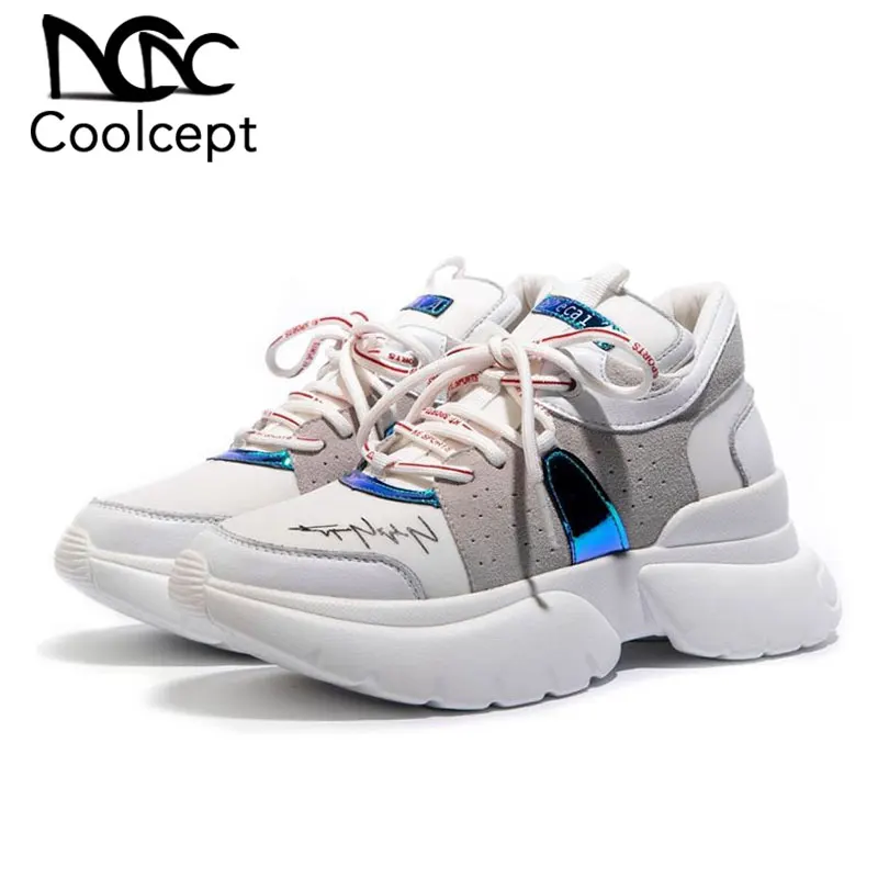 Женские кроссовки из натуральной кожи CoolCept стильные на толстой подошве со