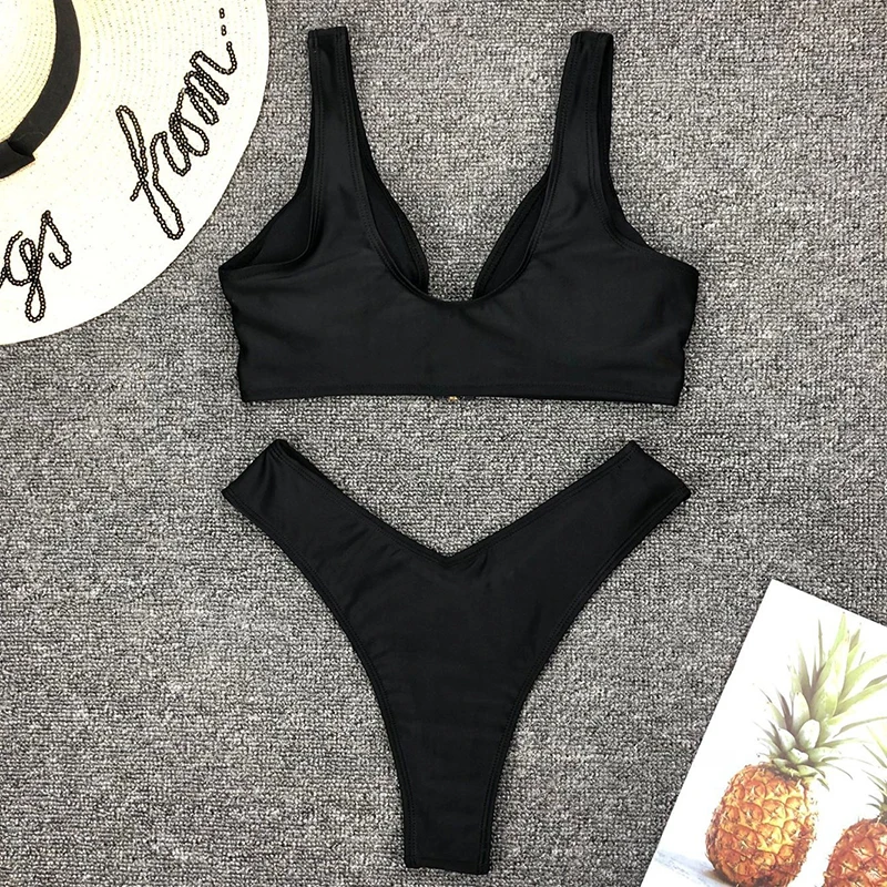 

2021 New Beachwear Women Summer Solid Color Bikinis Swimwear Push-Up Padded Bra Bandage Bikini Set Sexy Swimsuit Bathing
