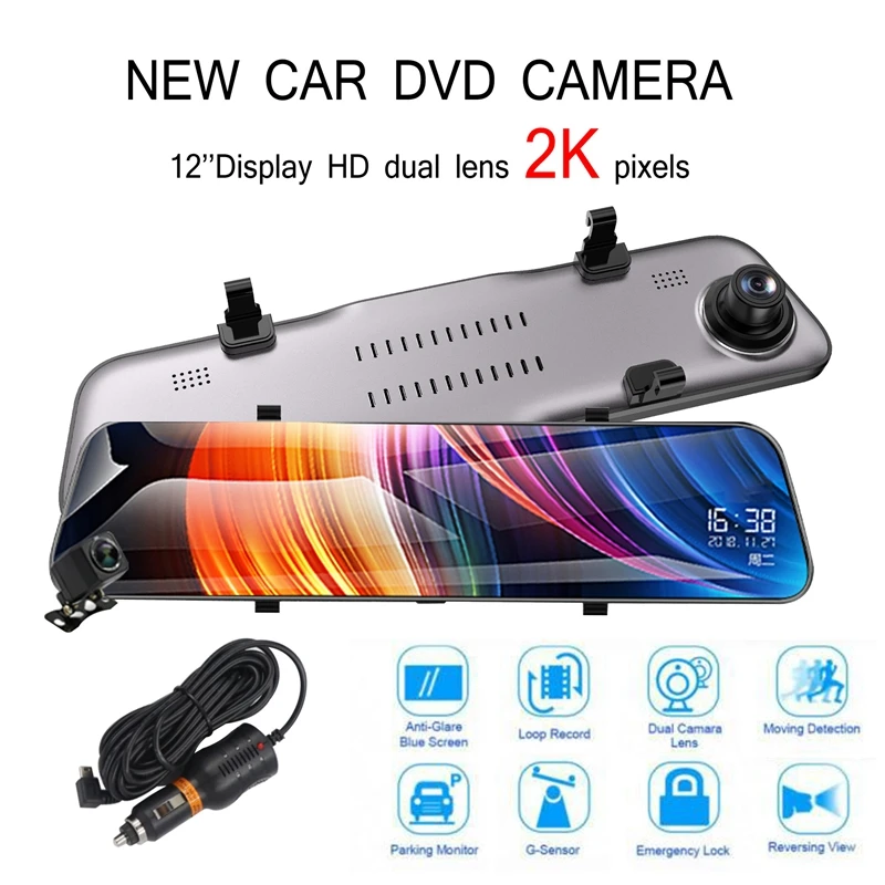 12 ''HD1080P 2K Автомобильный видеорегистратор с двойным объективом зеркалом