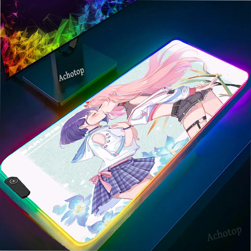 

Zero Two Darling In The Franxx Mat Large LED Mousepad RGB Glow Geme XXL Mouse Pad 900x404MM Gamer Desk Mat for Laptop mouse Pad