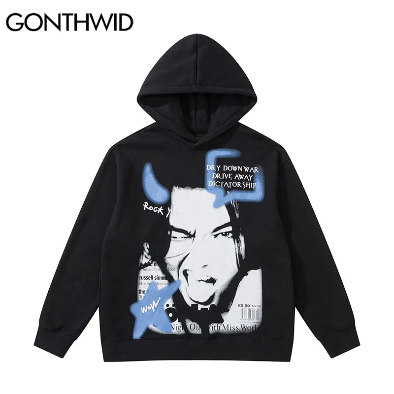 

Толстовка GONTHWID в стиле Харадзюку, уличная одежда, свитшот с капюшоном и принтом в стиле хип-хоп, граффити, рэпера, повседневный Свободный Топ...