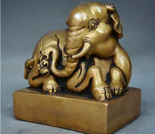 Collect Chinese Bronze Feng Shui Animal Wealth Elephant Statue Seal Stamp Signet | Дом и сад