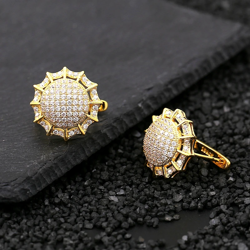 Женские круглые серьги с фианитом винтажные Роскошные кольца подсолнухом