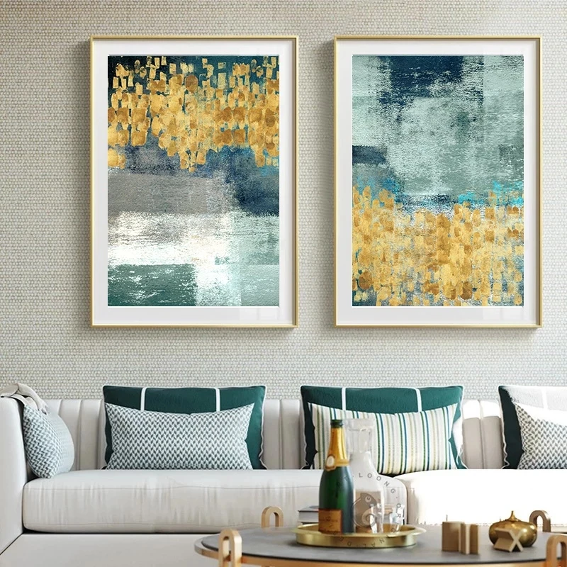 

Nordic Popular Modern Abstract Style Wall Art Golden Leaf Canvas Painting Living Room Home Decoration Mural(No Frame)