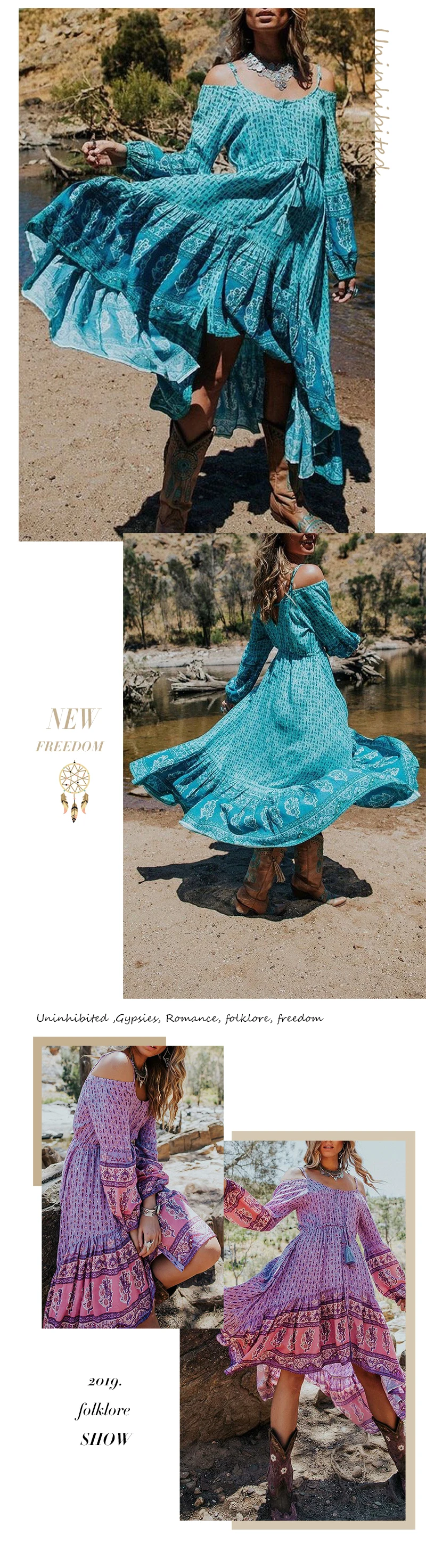 Everkaki Gypsy Floral Print Slip Dress Women Sashes Boho Adjustable Waist Off Shoulder Tassels Dresses Female Autumn New