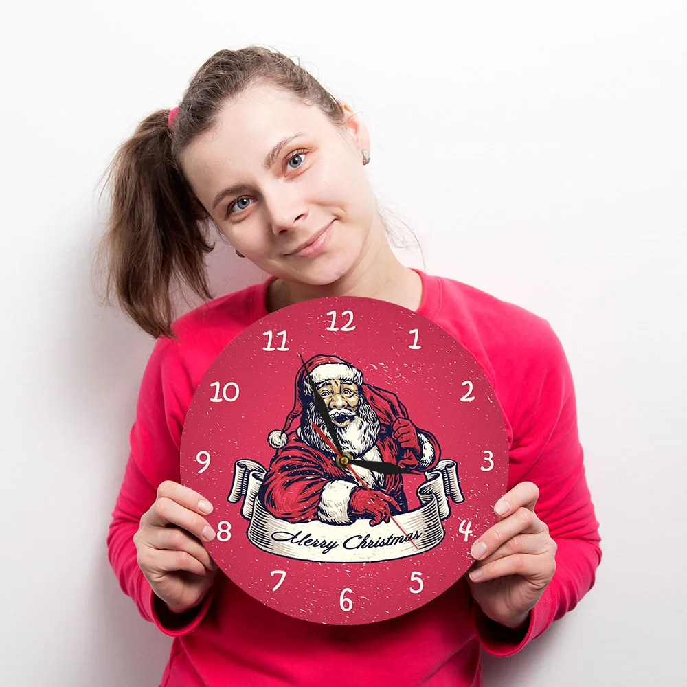 Рождественские праздничные настенные часы старая мода Санта Клаус красный