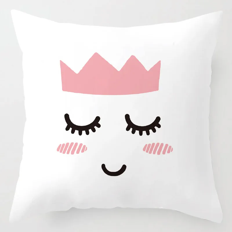 Nordic Children Cushion Cover Pink Crown Eyelash Cartoon Smile Sleep Sweet Eyelashes Cute Pillow Case Mountain For Room Decor | Дом и сад