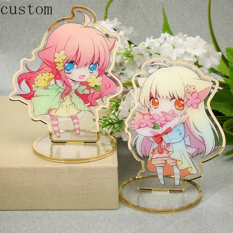 

6cm Custom Made Transparent Acrylic Standee Gold Edge Standee Made Llavero Key Rings Custom Logo