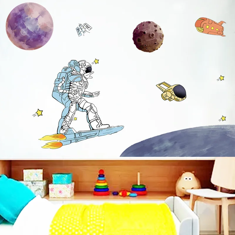 Мультяшная космическая планета астронавт Настенная Наклейка для детской