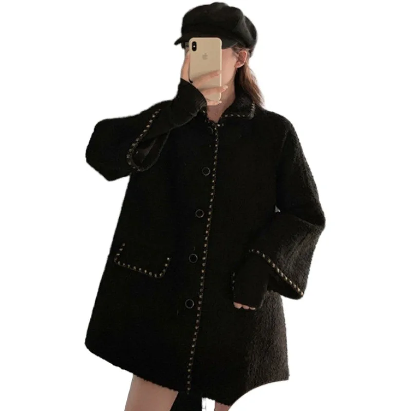 

Autumn and winter fat MM new large size Korean fashion slim fit covering the meat was thin mid-length woolen coat women trendy