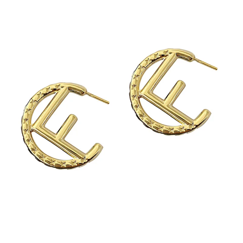 

Fashion Metal Letter F Big Round Drop Earrings for Women Gold Earrings Trendy Fashion Jewelry 2020