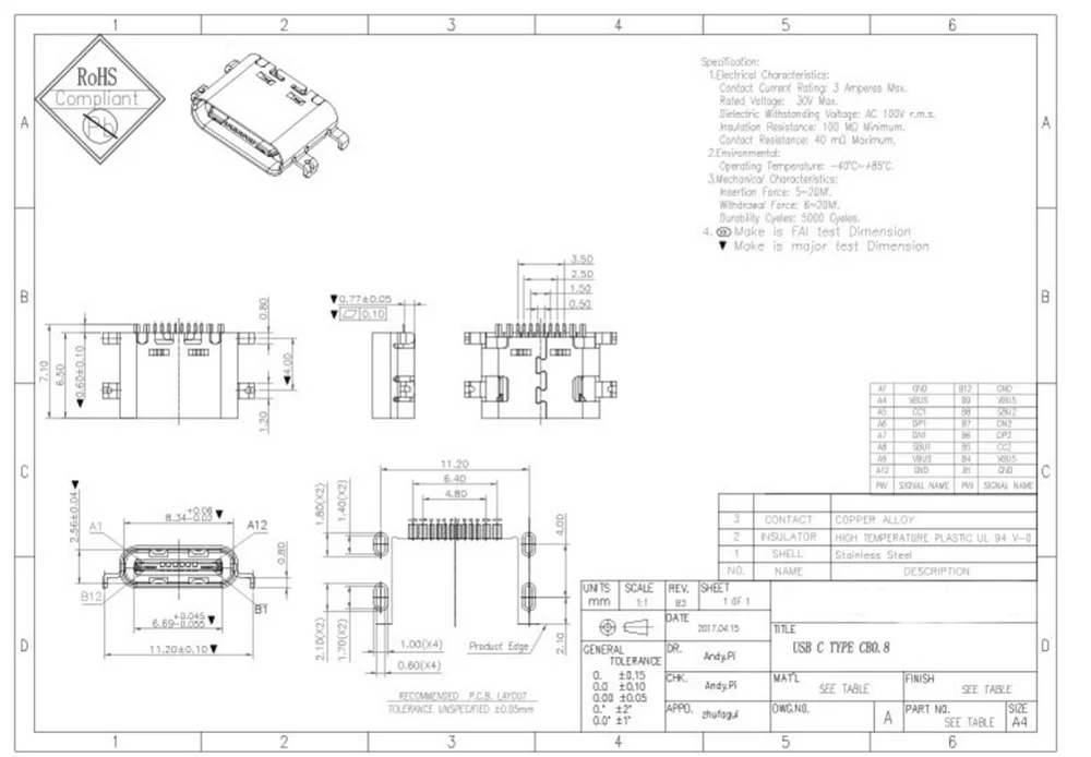 50 шт./лот разъем Micro Usb 3 1 Type C 16 контактный Раковина 0 8 мм Smd 90 градусный Женский