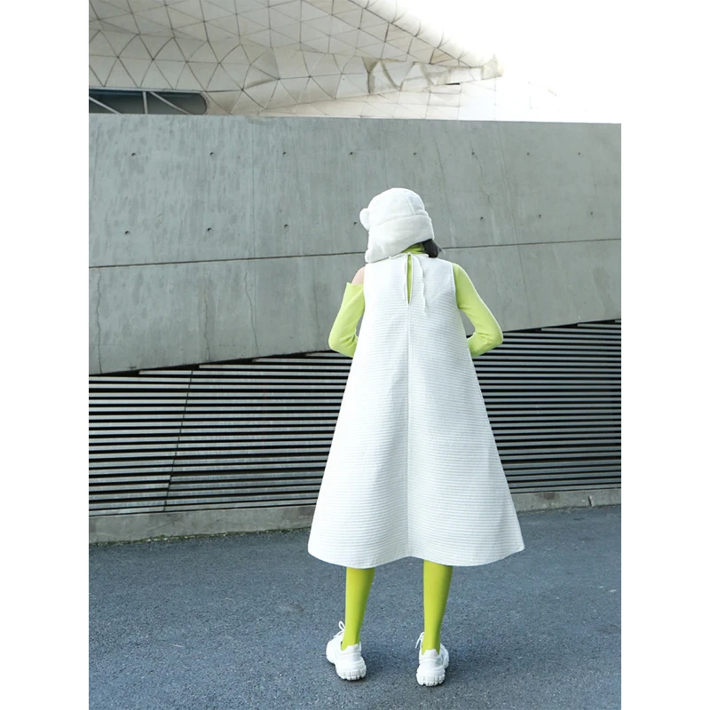 

TVVOVVIN Dress Women Women Autumn Winter Dresses Bandage Sleeveless Black Long Dresses Vintage Black White Clothing 2020 5Y17