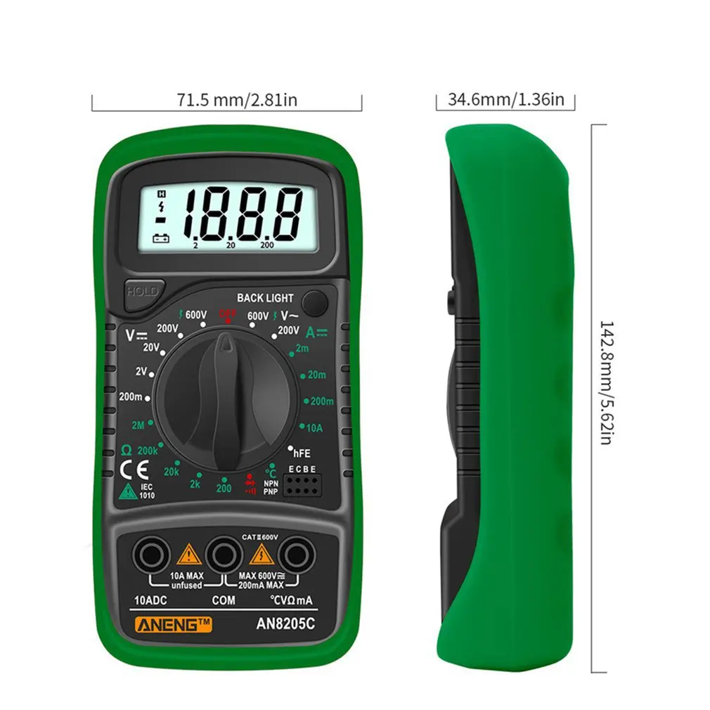 

An8205c Multifunction Silicone Anti-fall Accurate And Durable Multimeter Backlight Data Retention Multimeter