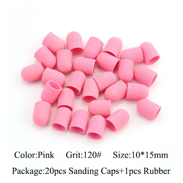 120 Grit (Pink) 20 шт./упак. 10*15 Цвет: фиолетовый, розовый, шлифования крышки резиновый стержень фреза сверла для педикюра маникюра кутикулы аксессуары для сверления - Цвет: 120 Grit (Pink)
