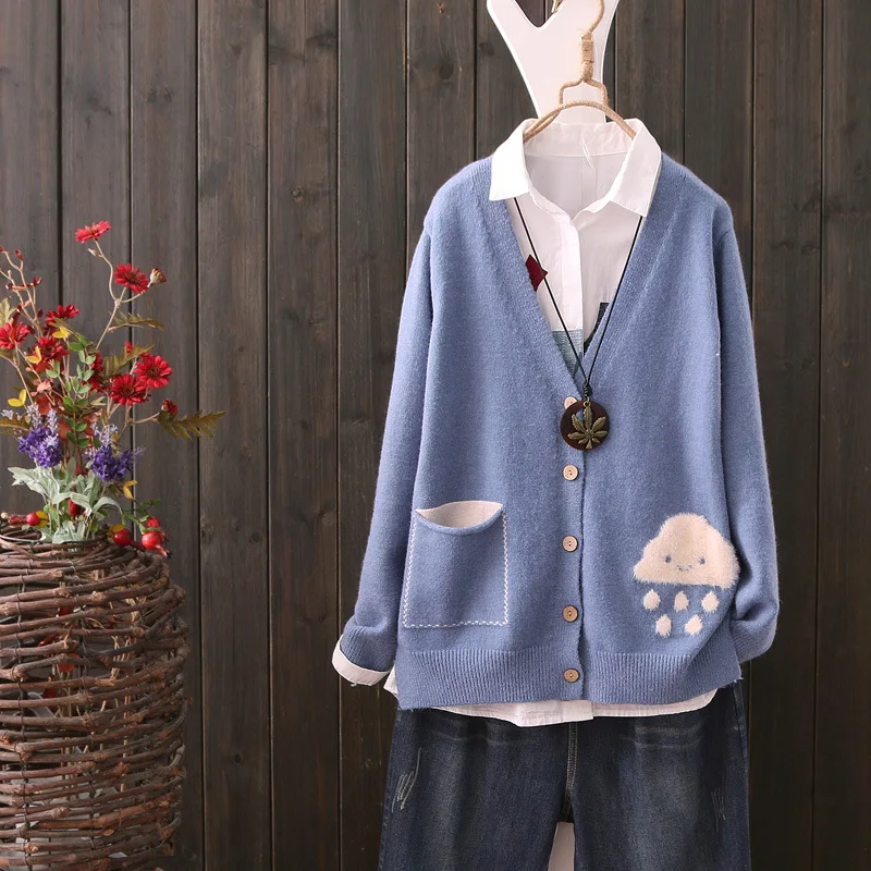 Женский Повседневный трикотажный кардиган свободный эластичный свитер с