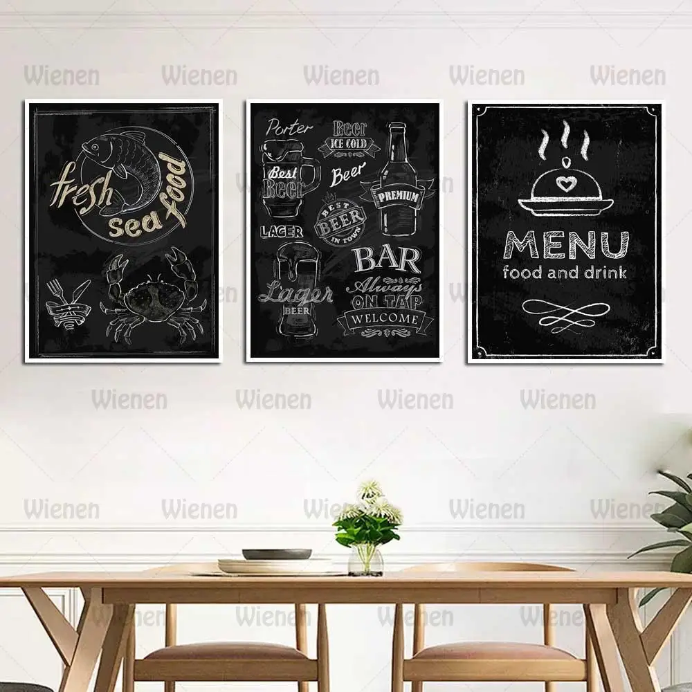 

Canvas Painting Steak House Fresh Sea Food Beer Menu Wall Art Nordic Posters and Prints Wall Pictures Kitchen Restaurant Decor