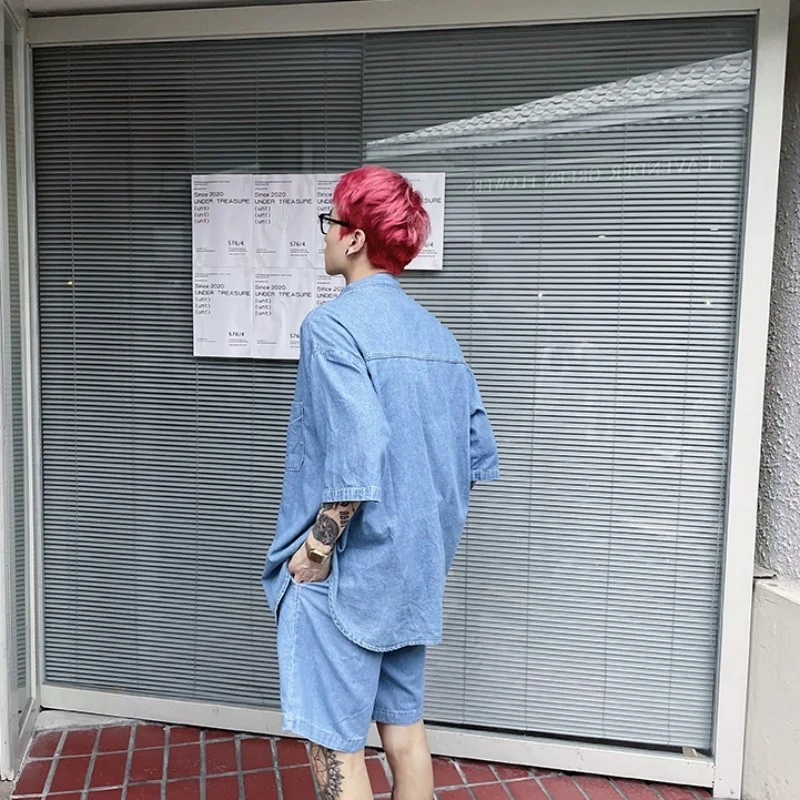 Джинсовые комплекты в Корейском стиле рубашка-карго шорты стиль хип-хоп комплект