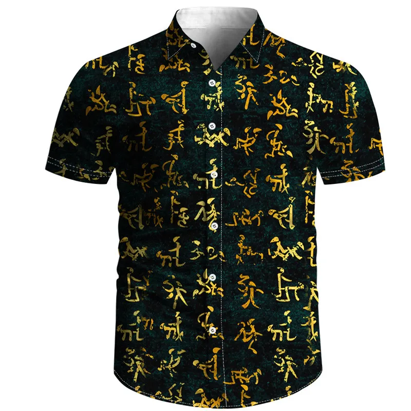 

New Hawaiian Vintage rye 3D shirt collar flip button Harajuku men's casual slim fit for men's shirt hip hop beach Harajuku