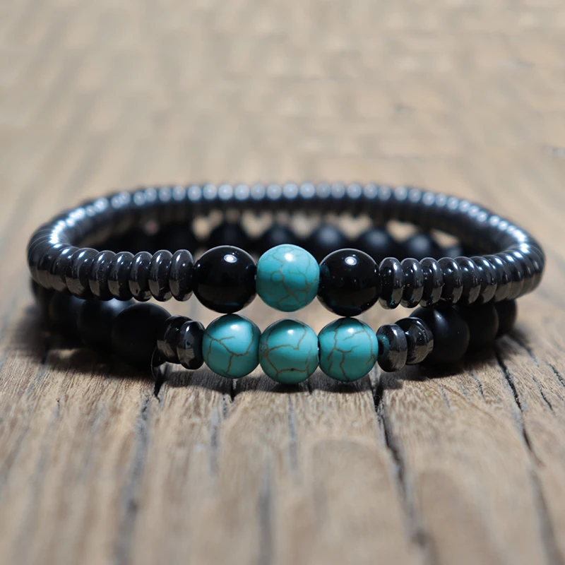 Fashion 2 Pcs/Set Natural Stone Beads Bracelet Luxury Hematite Obsidian Yoga Braclet Sets For Men Armband Mala Jewelry Bileklik | Украшения