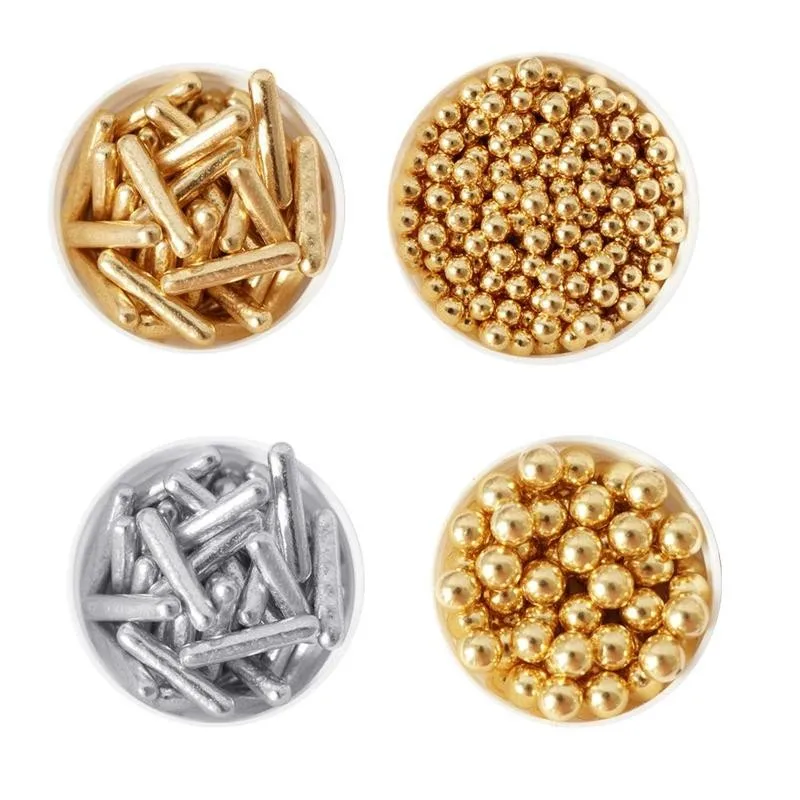 Съедобные засахаренный золотые бусины стержень с жемчужиной сахар мяч Fondant