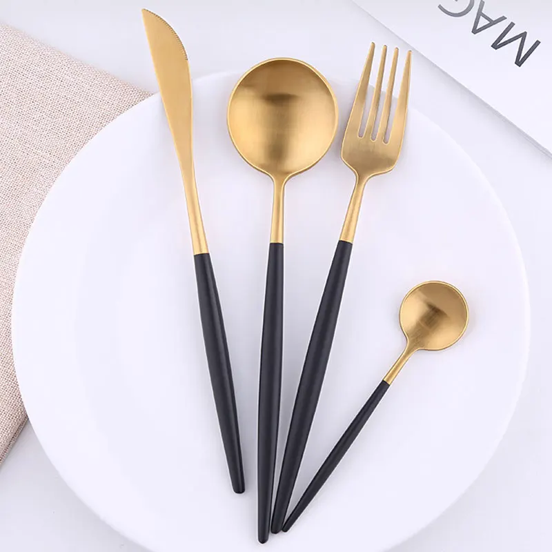 1 Набор полезные Новые матовые белые/черные золотые столовые приборы из