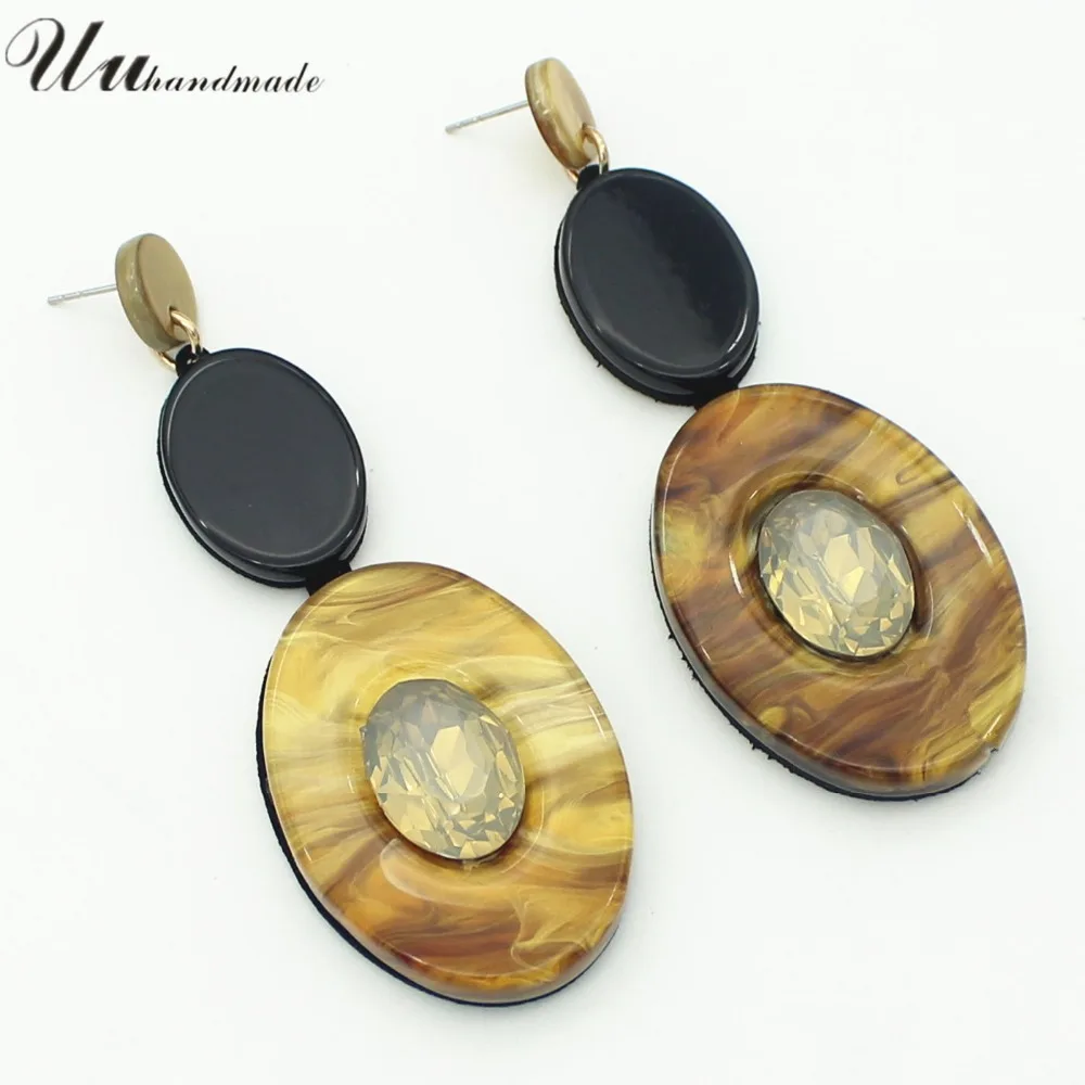 Женские винтажные серьги подвески Oorbellen Длинные акриловые в овальной оправе