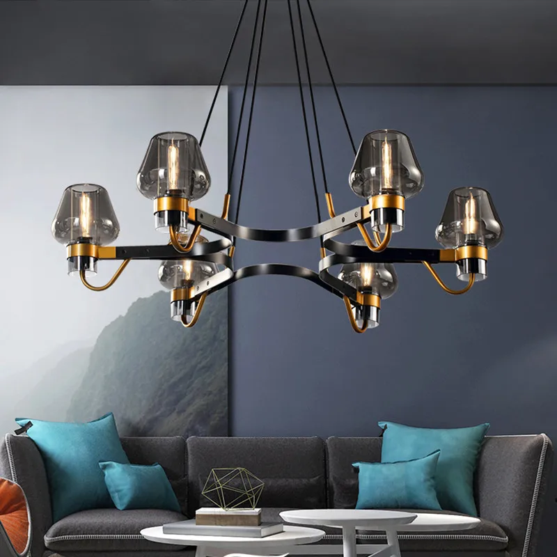 American Modern Living Room Metal E14 Led Pendant Light Gray Cognac Clear Glass Shades Led Hanging Lamp Bedroom Suspension Lamp