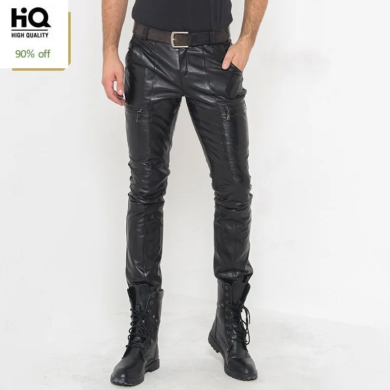 Мужские брюки из натуральной кожи осень 2020 хит модные овчины Байкерская