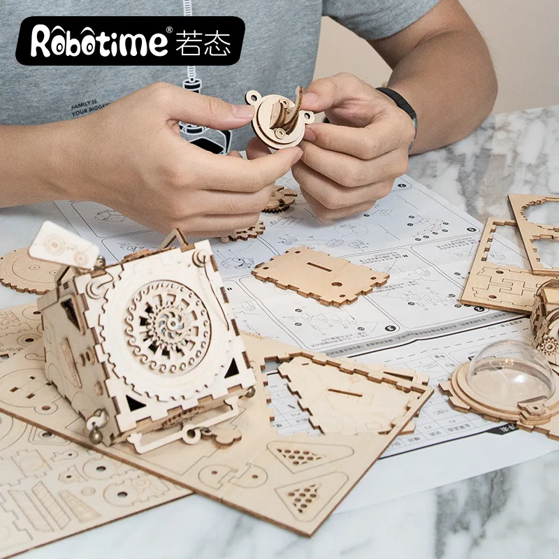 Поделки Rhyme DIY креативные подарки 3D деревянная музыкальная шкатулка механическая