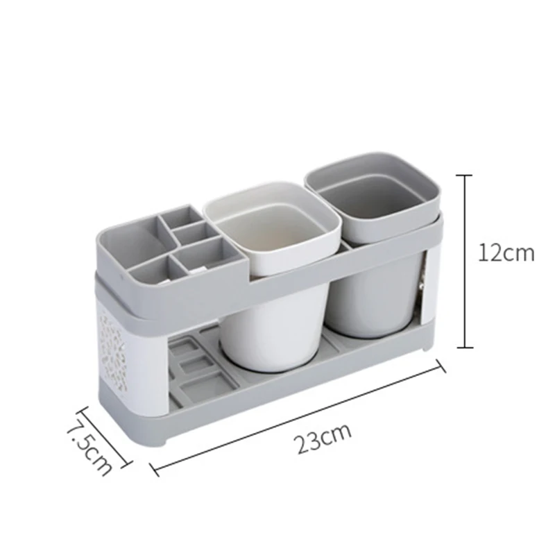 Toothbrush Holder Rack Stand Shelf Set Toothpaste Storage with 2 Mugs Bathroom |