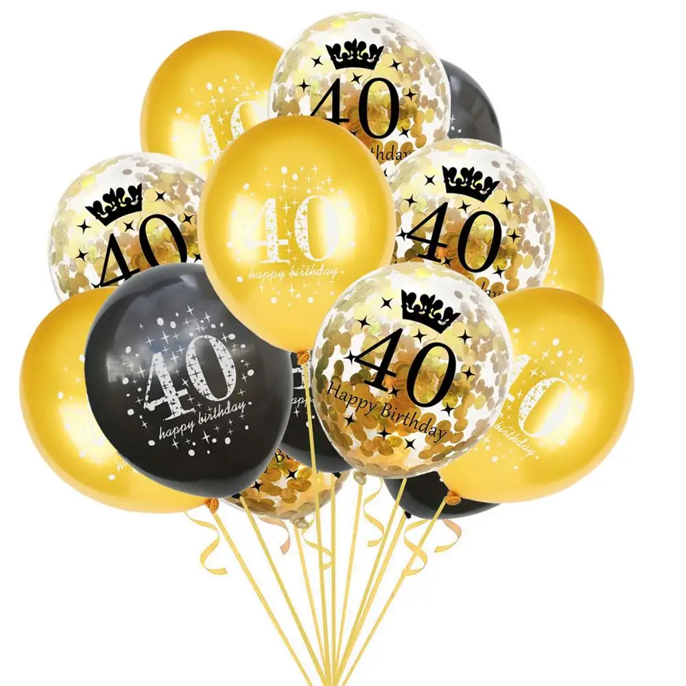 

HUIRAN Black Golden Balloons 40 Years Old Birthday Baloon Happy 40th Brithday Party Decorations Adult Ballon Number Balon Globos