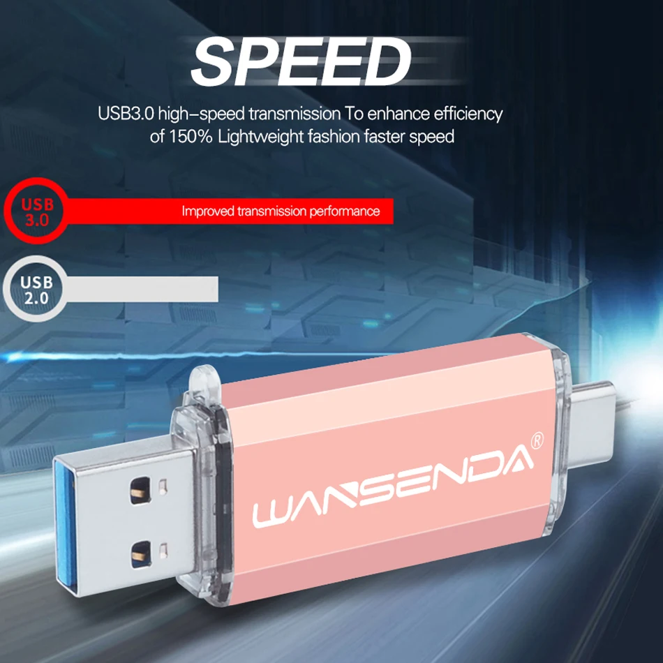 USB флеш-накопитель WANSENDA type C OTG флеш-накопитель 32 Гб 64 Гб 128 ГБ 256 ГБ 512 ГБ Флешка 2 в 1 type-C и Usb 3,0 карта памяти