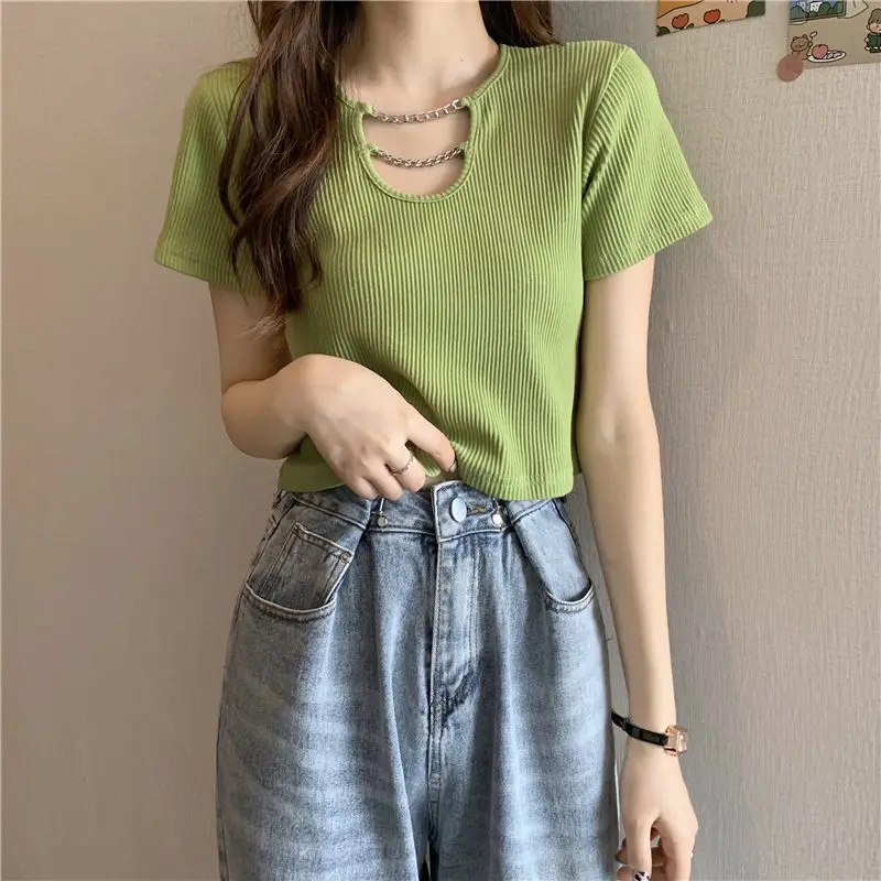 

Short t-shirt clothes women's Korean short-sleeved tops summer design sense to wear high waist sweet hot girl style ins tide