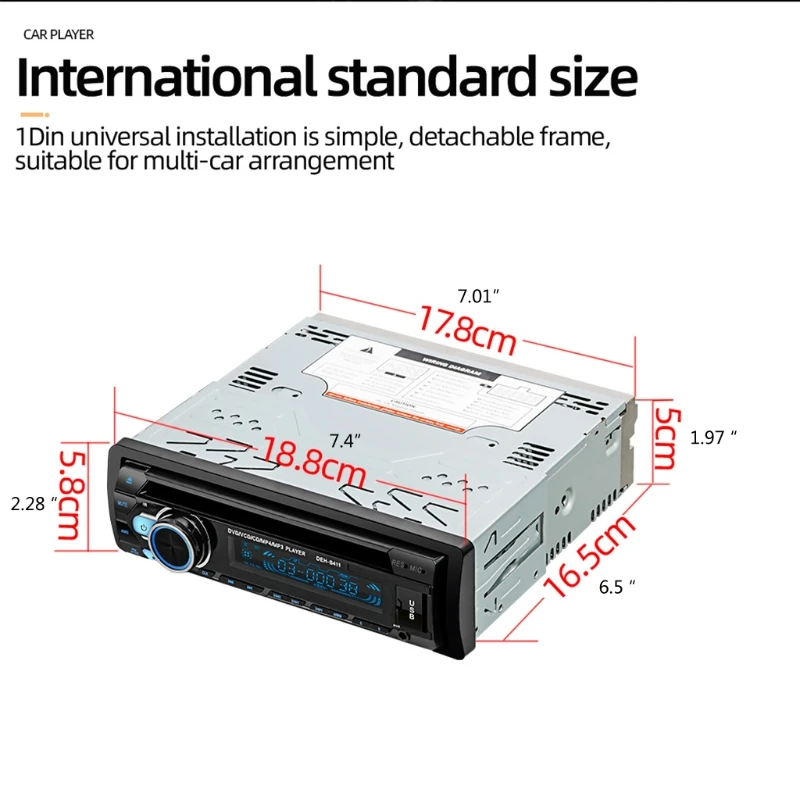 

12V Car Single Spindle MP3 Bluetooth DVD Dual Video Output One-click Mute Control Player U Disk Card Durable Machine