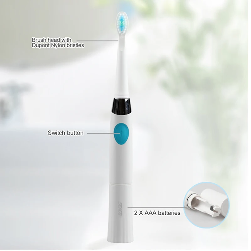 

SEAGO Electric Toothbrush Non-Rechargeable Waterproof Adult Tooth brush Massage Gums Teeth White with 2 Brush Heads SG503
