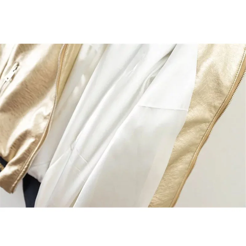 

WSYORE Casual PU Jacket Women Pop New Spring and Autumn Gold and Silver Color Bomeber Jackets Female Outwear Coat NS353