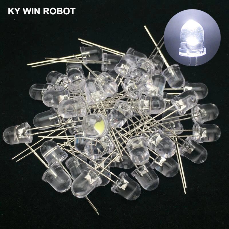 50pcs 8mm LED Diode 8 mm Assorted Kit White Green Red Blue Yellow DIY Light Emitting Diode