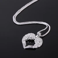 romantic angel wings silver plated heart necklaces pendants for women prevent allergy lady cubic zirconia crystal partyjewelry