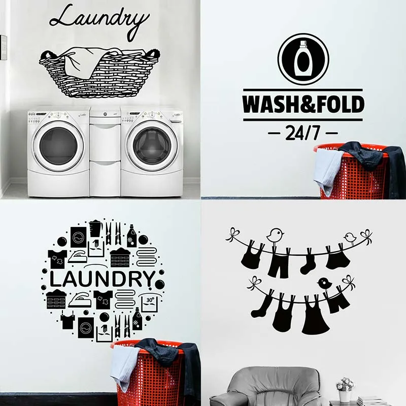 Настенная Наклейка Стирка в комнате стирка домохозяек Химчистка Услуги глажки