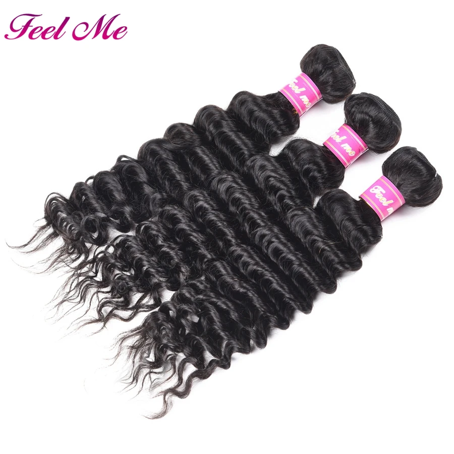 FEEL ME волосы Малайзии глубокая волна пряди натуральные кудрявые пучки волос