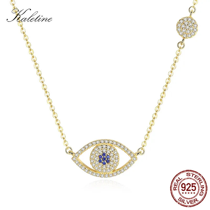 Ожерелье KALETINE Lucky сглаза, 925 пробы, серебряный, желтый, золотой кулон, Круглый, на удачу, голубые глаза, очаровательные женские ювелирные изделия KLTN058