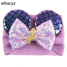 Diadema de sirena con purpurina y lentejuelas para niña, diadema con orejas de ratón, diadema de princesa, accesorios para el cabello de fiesta a la moda, novedad (1)