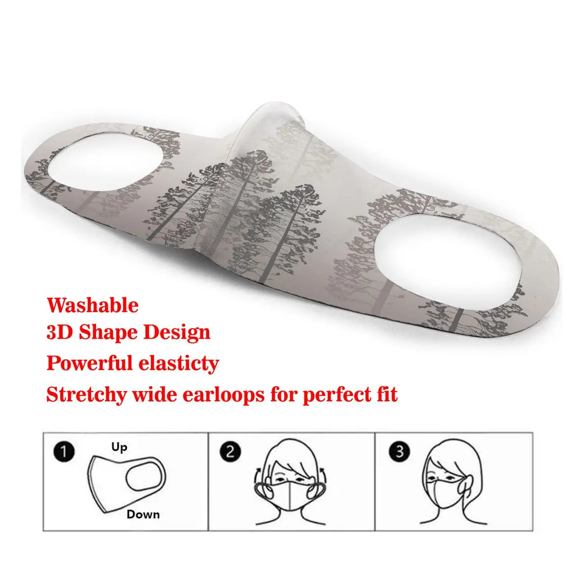 

Washable Earloop Mask 3D Pine Trees Artistic Conception Of Hazy Beauty Cycling Anti Dust Mouth Face Care Respirator for Summer