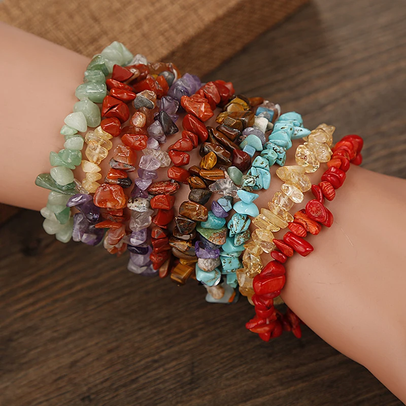 

Irregular Chips Natural Stone Bracelet Asymmetry Beads Crystal Quartz Gravel Stretch Bracelets Bangles for Women Girls