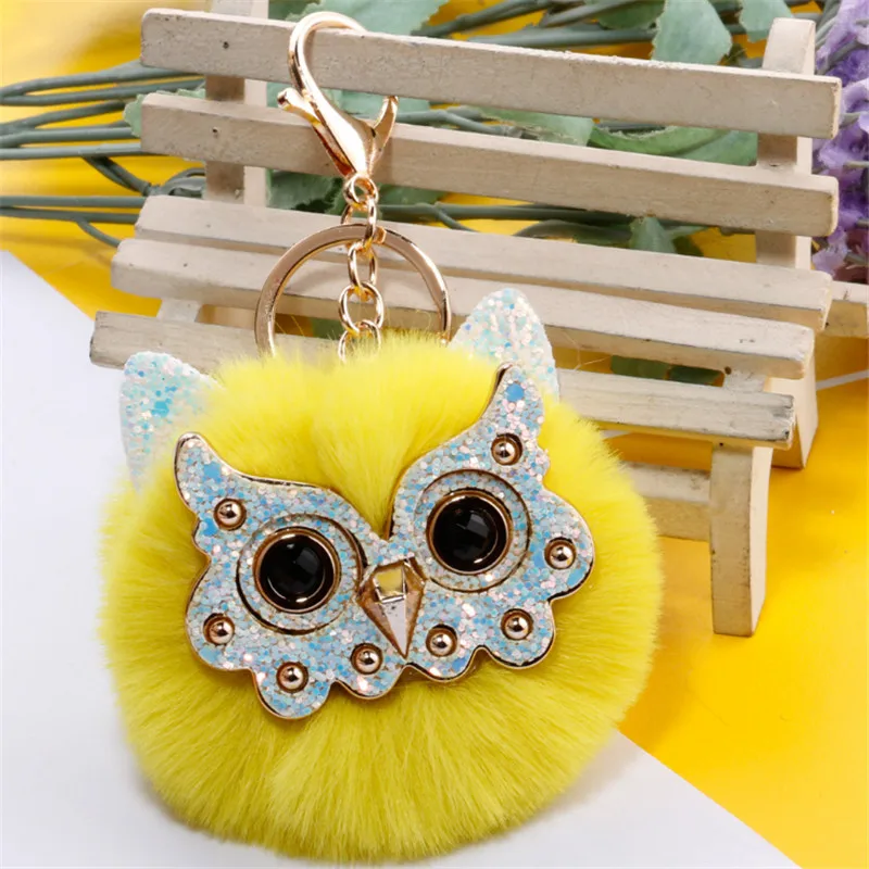 1 шт. пушистые меховые милые цепочки для ключей в виде совы карамельного цвета с